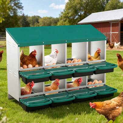 Advwin 8-Hole Galvanized Chicken Nesting Box, Roll Away Egg Collection, Rustproof Hen Laying Boxes, Ventilated & Easy Install, Premium Poultry Nest For Chicken/Duck House