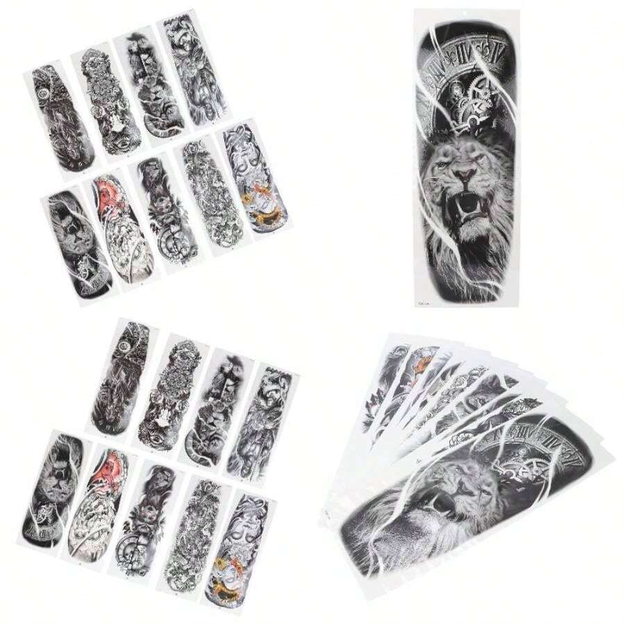 9 Pegatinas de Tatuaje Falso de Brazo Completo, Tatuajes Temporales a Prueba de Agua Y Tatuaje de Hombro de Medio Brazo, Pegatinas de Arte Corporal Falsas Impermeables de Larga Duracin para Efecto de - [varios colores] - Ver 1