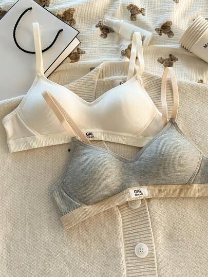 2pcs/Set Girls Wireless Bras, Seamless Thin Padded Bras For Students, Comfortable & Breathable Sports Bras