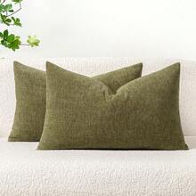 1pc Olive Green (Pillow Insert Not Included) Multi-Color Textured Throw Pillow Cover, Modern Farmhouse Style Chenille 3D Textured Breathable Cushion Cover, Suitable For Bedroom, Dining Room, Bed, Sofa, Car, Decoration, 4 Season Use