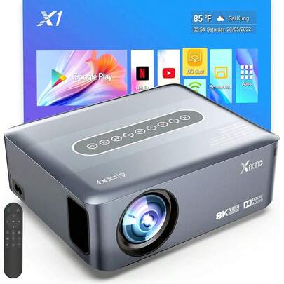 Proyector de video X1 8k Amlogic T972 Quad Core, compatible con Dolby Home Theater, native 1080p HD Mini Porjector, Mini proyector al aire libre con pantalla de alto brillo Wifi y Bluetooth