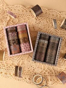 12 rollos/caja de cinta washi, diseños florales vintage, estampados ordenados, se puede usar para creaciones únicas de diarios, elaboración de diarios con estilo vintage, creación de bordes para fotos, adecuado como regalo para amantes de la artesanía hecha a mano, estudiantes y trabajadores de oficina para regalos cotidianos, regalos de cumpleaños