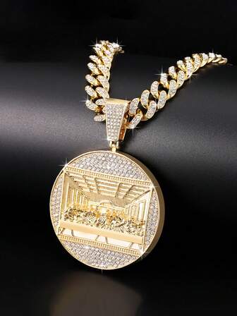 LIGHTSOME 1 set Cadena de hip hop con cristales Iced Out, colgante con el diseño de La Última Cena, colgante unisex con estilo callejero genial, mejor joyería para uso diario y fiestas tanto para mujeres como para hombres