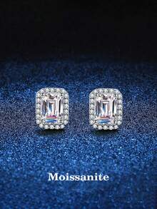 2pcs 925 Sterling Silver 0.5Carat X 2 Moissanite Square Stud Earrings, Suitable For Women's Daily Wear, Party, Holiday, Valentine's Day, Mother's Day, Birthday, Wedding Anniversary, Women's Jewelry Gift