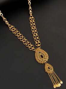 5pcs 18K Gold Plated Elegant Jewelry Set, Featuring Teardrop Pendant Necklace With Tassel, Suitable For Weddings, Celebrations, Parties, Gifts