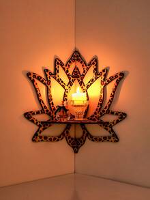 1pc Creative Minimalist Wall Mount Display Rack (Nails Not Included), Black Minimalist Butterfly & Lotus Shaped Wall Decor Hanging Piece, DIY Assemble Wooden Small Storage Rack, Suitable For Wall Decor Corner, Living Room Display, Holiday Decoration - Black - View 7