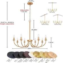 Puyveyor 8-Light Black Chandeliers For Dining Room, Dining Room Light Fixtures, Farmhouse Candle Chandeliers For Kitchen, Living Room, Foyer, Entryway, Staircase