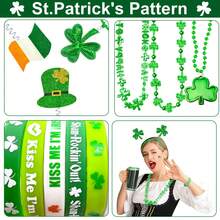 St. Patrick's Day Accessories Set, Clover Bead Necklace, Clover Flag Headband, Rubber Bracelet, St. Patrick's Party Gift, Irish Party Supplies, St. Patrick's Day Accessories, Suitable For Role Playing, Parties, Gatherings. Suitable For Friends To Dress Up