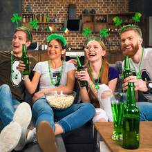 St. Patrick's Day Accessories Set, Clover Bead Necklace, Clover Flag Headband, Rubber Bracelet, St. Patrick's Party Gift, Irish Party Supplies, St. Patrick's Day Accessories, Suitable For Role Playing, Parties, Gatherings. Suitable For Friends To Dress Up