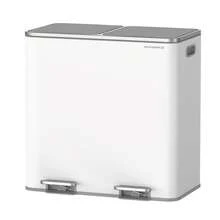 SONGMICS Poubelle à Double Compartiment 2 x 40 L, avec 15 Sacs Poubelles, Pédales en Métal, 2 Seaux Intérieurs en Plastique, Couvercles, Poignées, Fermeture en Douceur, Blanc et Gris - Blanc - Voir 2