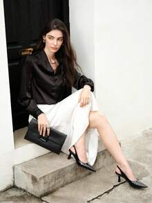 Zapatos de tacón de aguja y puntera fina de color negro de moda para mujer, adecuados para el trabajo, citas, fiestas y vacaciones - Negro - Ver 2