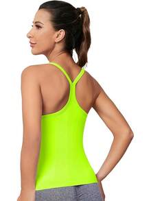 Workout Tops Women With Built In Bra, Sleeveless Gym Tops Seamless Racerback Athletic Yoga Shirts, Activewear - 螢光綠 - 查看 5
