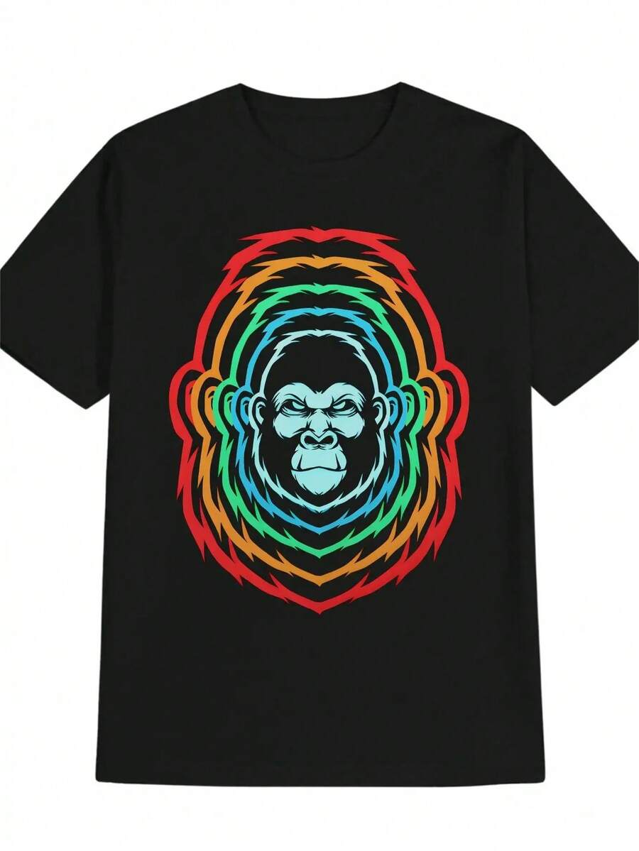 Men'S Casual Round-Neck T-Shirt, Print Design Men'S Top, A Gift For Men. - Black - View 1