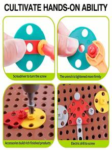 Kids Educational Screw Tightening Simulation DIY Nut Multi-Functional Assembly Building Block Tool Box, Suitable For Indoor/Outdoor Travel Games, Ages 3-12, Interactive Toys For Boys And Girls, Random Accessories, Colors And Stickers