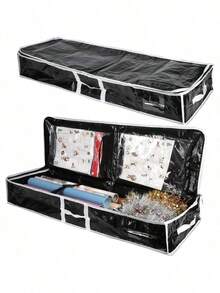 Caja de pañuelos de gran capacidad para debajo de la cama - Puede contener 24 rollos de papel higiénico, material de plástico duradero con bolsillo forrado, adecuado para almacenar regalos de Navidad, decoraciones y suministros navideños | Caja de almacenamiento negra con estilo | Material de plástico duradero para el almacenamiento de papel higiénico y el empaquetado de regalos - Multicolor - Ver 2