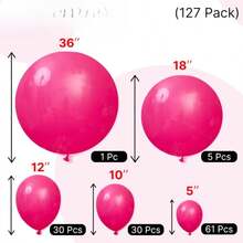 127pcs Balloons,  Balloons Different Sizes Pack Of 36 Inch 18 Inch 12 Inch 10 Inch 5 Inch Balloons For Balloon Garland - Trending, Best Seller, New Arrival, Party Supplies, Elegant Decor, Party Decoration, Wedding & Birthday - 玫紅色 - 查看 2