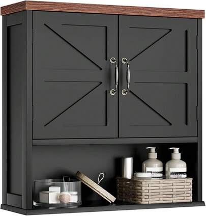 Smuxee Farmhouse Bathroom Cabinet Wall Mounted, Black Bathroom Medicine Cabinet With Adjustable Shelf, Bathroom Cabinet Bathroom, Living Room, Laundry Room
