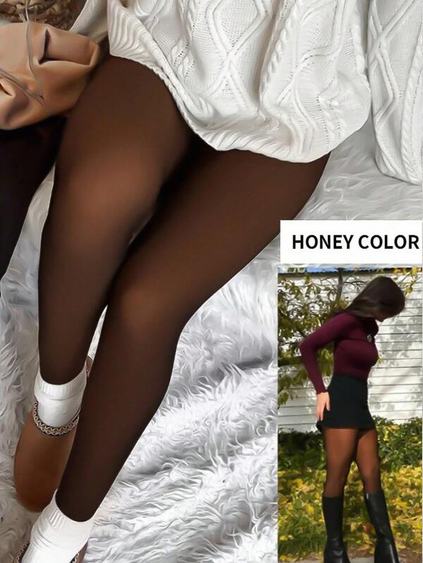 1 par de 220g Mallas forradas de felpa cálida con una sola costura, leggings gruesos y translúcidos, pantimedias térmicas transparentes para invierno, deporte, yoga, exterior, viajes y talla grande. Disponible en 6 colores y 6 tallas.