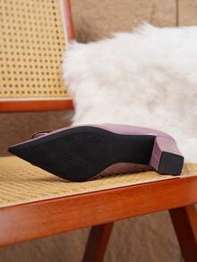 Women's Plus Size Fashion Green Pointed Toe Decor Solid Color Comfortable Chunky High Heel Shoes, Autumn/Winter