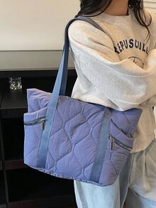 2025 Winter Korean Style Large Capacity Bag, Versatile One Shoulder Canvas Bag, Casual Rhombus Pattern Tote Bag For College Students