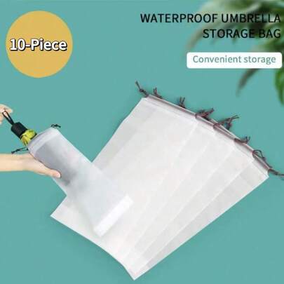 10 piezas de bolsas de almacenamiento reutilizables de plástico transparente mate con cordón, funda portátil para paraguas (colores de cordón surtidos)