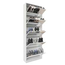 Modern Shoe Storage Organizer Cabinet With Full Length Mirror, Wood Shoe Rack With 5 Flip Drawer For Entryway, White - 白色 - 查看 5