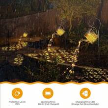 LED Solar Watering Can Lamp IPX4 Waterproof Hanging Stand String Lights Outdoor Garden Landscape Retro Metal, Halloween Decoration, Christmas Decor