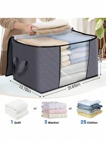 Bolsa plegable de gran capacidad, ideal para organizar ropa, edredones y ropa de cama. Cuenta con una ventana transparente y asas. Imprescindible para el almacenamiento estacional. - Gris - Ver 3