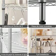 Estante de Almacenamiento de Metal de 5 Niveles(55x30x150CM), Estante Organizador Resistente, Rack Organizador Ajustable, Anaquel, 4 S-Ganchos, 5 Tablero de PP, Cocina, Oficina, Despensa, Microondas - pago - Ver 12