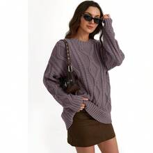 2025  Women's Oversized Cable Knit Crewneck Sweaters - 淡紫褐色 - 查看 5
