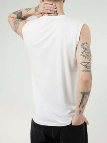 Men's 100% Cotton Oversized Tank Top Basic Oversized Blouse Looser And Plain Sleeveless T-Shirt - 白色 - 查看 4