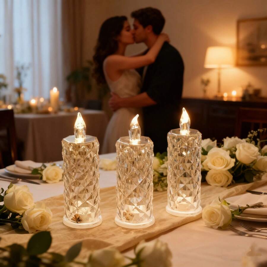 AMILL 3/6/9/12 Pcs Imitation Crystal Candle Lamps, Battery-Powered, Flameless Ambiance Lights, Suitable For Bedrooms And Living Rooms, Valentine's Day, Christmas, And Thanksgiving Gifts - ánh sáng trắng ấm áp - Xem 1