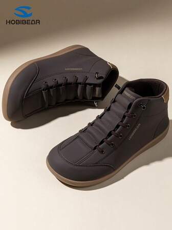 HOBIBEAR Botines de mujer de moda, zapatillas deportivas de alta top con parte superior de cuero minimalista, con cordones elásticos deslizantes, suela cómoda y suave, ligeros