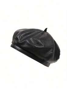 1pc Women's Beret Black Pu Leather Hat Popular In Saudi Arabia Women's Accessories Kpop Elegant VPDX - A - 查看 2