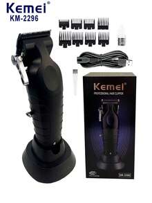Kemei 2296 Cordless Electric Hair Clipper For Barbers, Professional Electric Hair Trimmer, USB Rechargeable Hair Clipper With Adjustable Blades And Charging Base, Gift For Men
