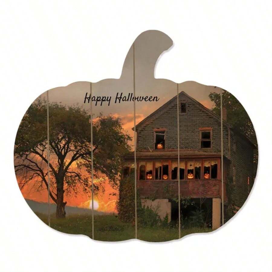 "Happy Halloween" By Artisan Lori Deiter Printed On Wooden Pumpkin Wall Art
