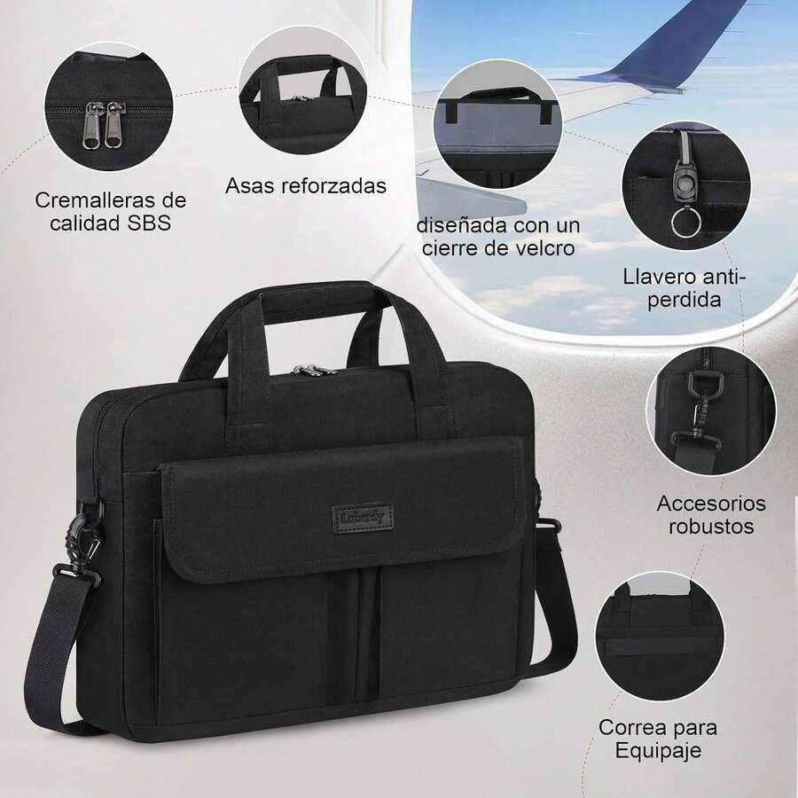 Lubardy Portafolios Hombre 15.6 pulgadas Impermeable Maletin para Laptop Tela Oxford Bolsa Laptop Mujer Funda para Laptop Bolsa de Ordenador bandolera Negro - Negro - Ver 1