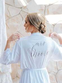 Customized Satin Bride Robe, Half Sleeve Design, Can Customize Bride's Name And Date, Bridesmaid Customized Wedding Robe, Personalized Satin Robe, Customized Bride Robe, Bridesmaid Preparation Robe, Wedding Party Robe, Lace Trim Robe, Customized Name Robe, Bride Robe Gift, Bridal Shower Gift, Silky Loungewear, Matching Bridesmaid Robe, Wedding Party Silky Loungewear Gift, Preparation Robe - Multicolor - View 7