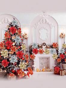 3/6/12/18/24 buc flori artificiale de Crăciun cu clipsuri, 3 stiluri ornamente de brad de Crăciun cu sclipici flori pentru ghirlandă DIY Crăciun Anul Nou petrecere decorare