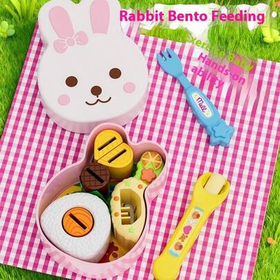 1件套2025兔子餐盘、熊餐盘、拉面喂食玩具、毛绒布丁过家家套装、亲子活动、自学玩具、圣诞礼物、生日礼物、小女孩最爱的礼物