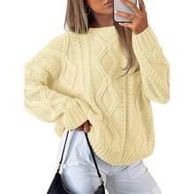2025  Women's Oversized Cable Knit Crewneck Sweaters - Creamy Corn - View 1