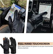 SANKUU Black Leather Gloves For Men, Winter Warm Touchscree Cycling Gloves Outdoor Riding Warm Linner Waterproof Gloves - Nhỏ-Đen - Xem 10