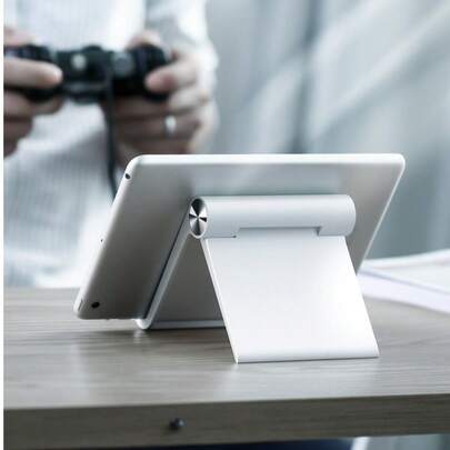 可折叠移动桌面支架，便携易用平板电脑支架，可调节平板电脑和手机支架 - 带安全装置的稳定折叠桌面底座，黑白两色可选 | 简约设计 | 耐用平板电脑支架