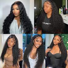 Brazilian 13x4 Transparent Jerry Curly Lace Front Human Hair Wig 4x4 Deep Curly Wave Lace Frontal Wigs Pre Plucked With Baby Hair180 Density Wig Remy Hair Bling Hair - Natural Black - 查看 9