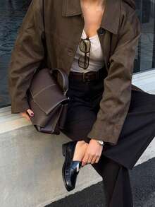 女士秋季休闲优雅圣诞皮大衣 - 棕色 - 查看 8