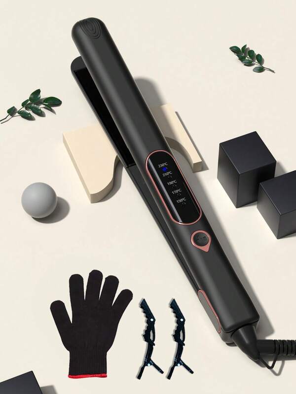 1 peça de chapinha e modelador de cabelo 2 em 1 de cerâmica, chapinha profissional de titânio, chapinha de cabelo com aquecimento rápido, voltagem dupla, desligamento automático, com luva e 2 presilhas