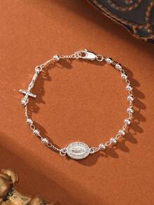 1 pieza Pulsera religiosa de la Virgen María con cuentas hechas a mano con láser y pulsera de la Virgen María con cuentas lisas, adecuada para regalar a amigos y usar a diario o en ocasiones, para mujeres