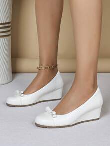 Women's Fashion Wedge Heel Soft Comfortable Slip-On High Heels - White - View 2