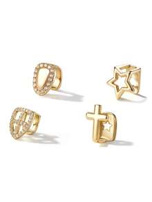 novani 4件套时尚镂空星形十字牙套，单颗牙套，镀金牙套，镶钻牙套男女通用，吸血鬼獠牙牙套套装，嘻哈风格牙饰 - 彩色 - 查看 14