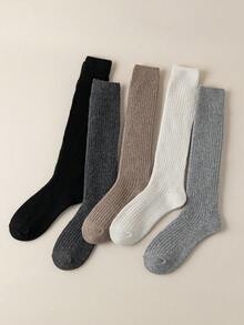 1/3/5 Pairs Solid Color Double Needle Knitted Wool Comfortable Warm Indoor Ankle Socks - Multicolor - View 2